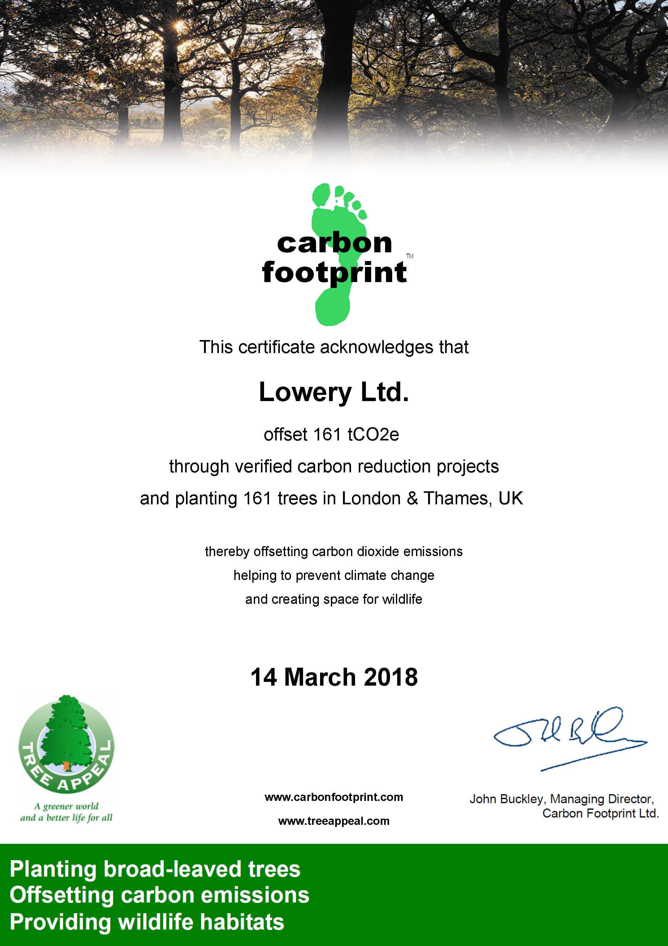 Carbon Footprint offset through Tree Planting in London / Thames Valley